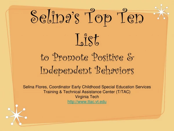 Selina’s Top Ten List to Promote Positive &amp; Independent Behaviors
