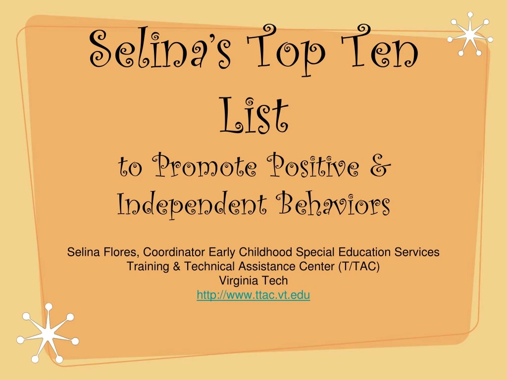 selina s top ten list to promote positive independent behaviors