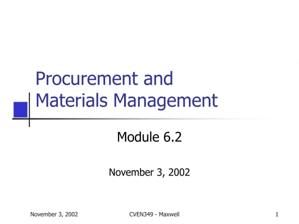 Procurement and Materials Management