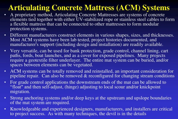 Articulating Concrete Mattress (ACM) Systems
