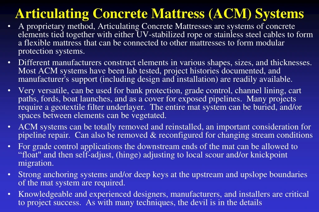 articulating concrete mattress acm systems