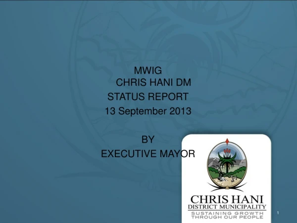 MWIG  CHRIS HANI DM STATUS REPORT 13 September 2013 BY EXECUTIVE MAYOR