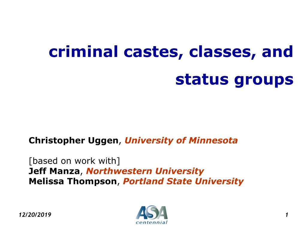 criminal castes classes and status groups