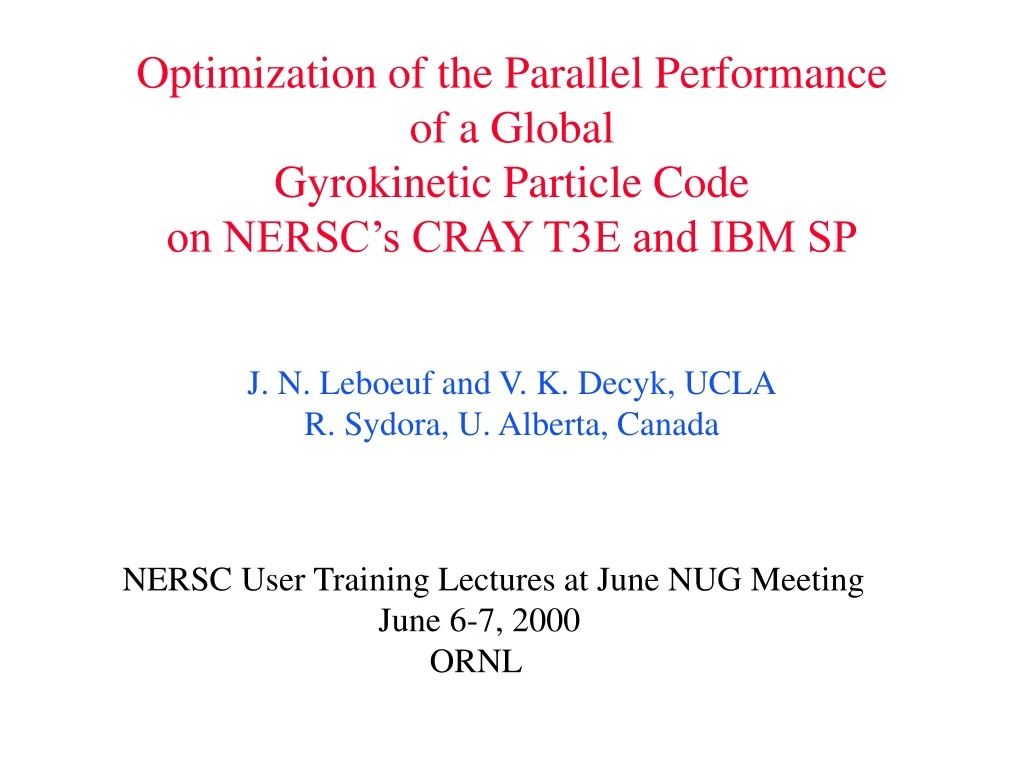 optimization of the parallel performance
