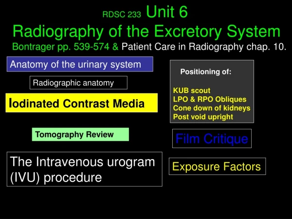 RDSC 233   Unit 6 Radiography of the Excretory System