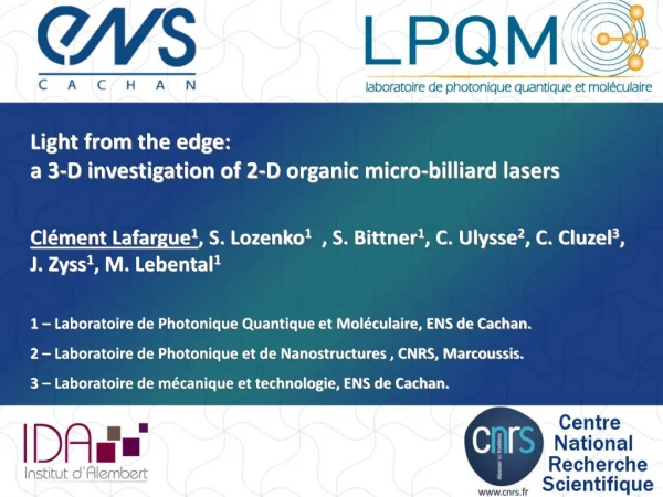 Light  from  the  edge : a 3-D investigation of 2-D  organic  micro- billiard  lasers