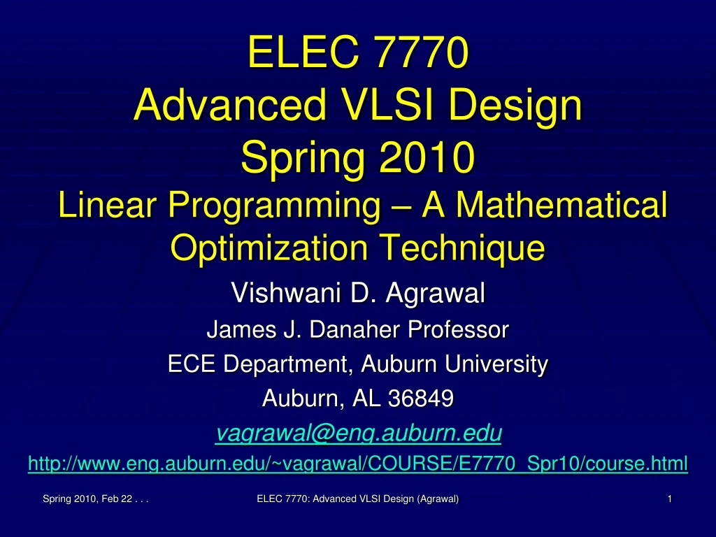 elec 7770 advanced vlsi design spring 2010 linear programming a mathematical optimization technique