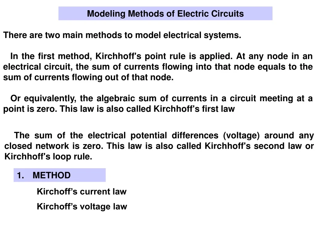modeling methods of electric circuits
