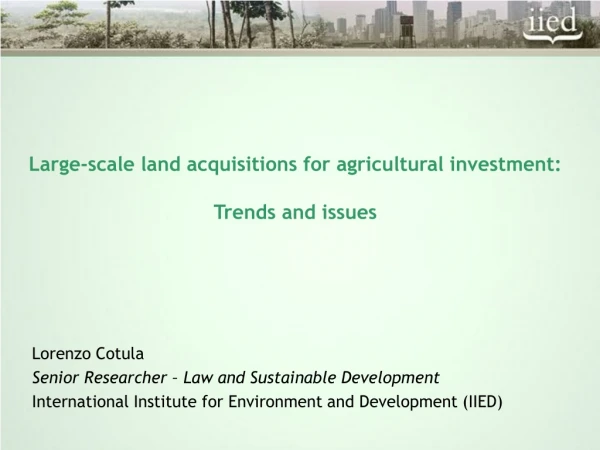 Large-scale land acquisitions for agricultural investment:  Trends and issues