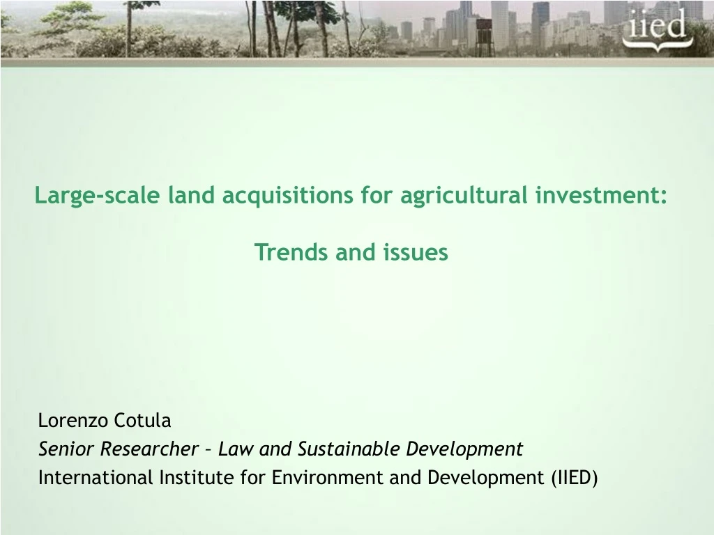 large scale land acquisitions for agricultural investment trends and issues