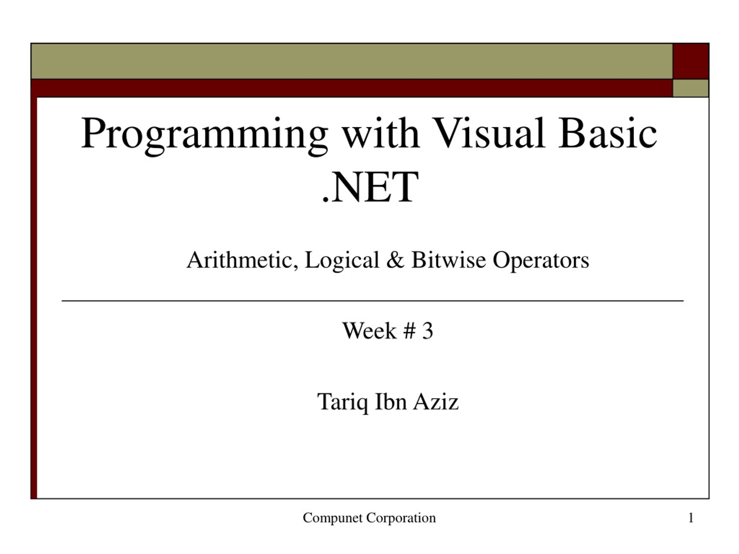 Programming with Visual Basic .NET - slide 1