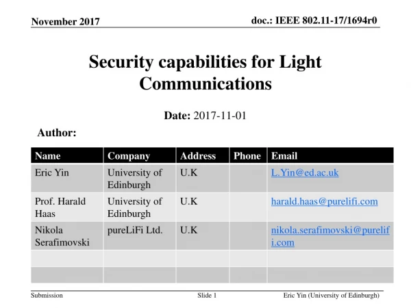 Security capabilities for Light Communications