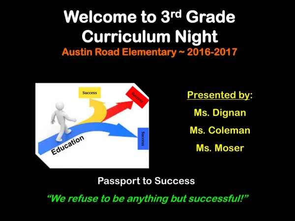 Welcome to 3 rd  Grade  Curriculum Night   Austin Road Elementary ~ 2016-2017