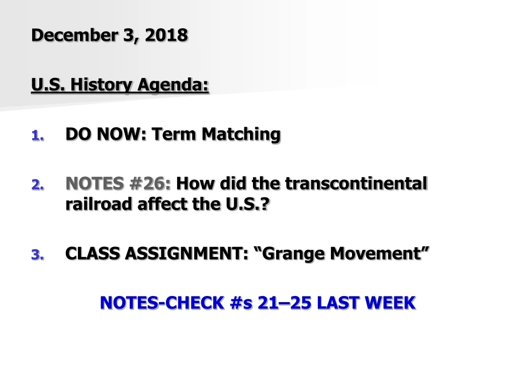 december 3 2018 u s history agenda do now term