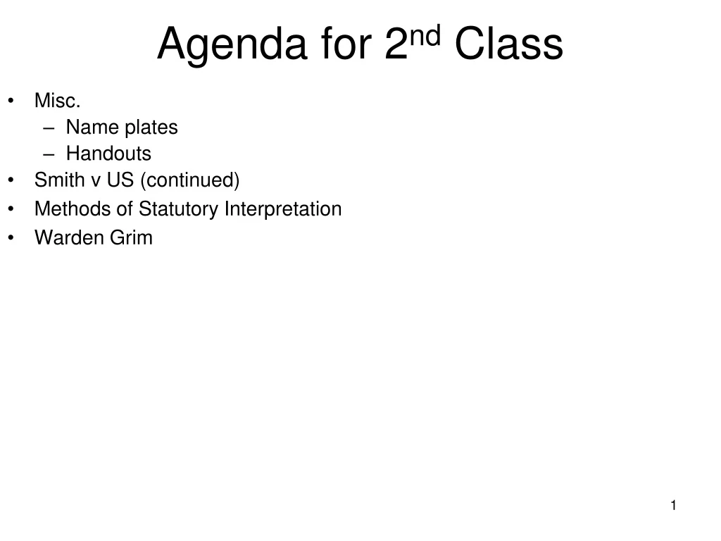 agenda for 2 nd class