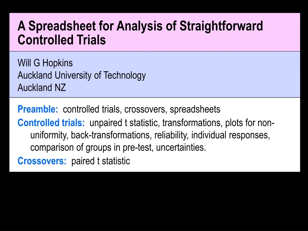 a spreadsheet for analysis of straightforward controlled trials