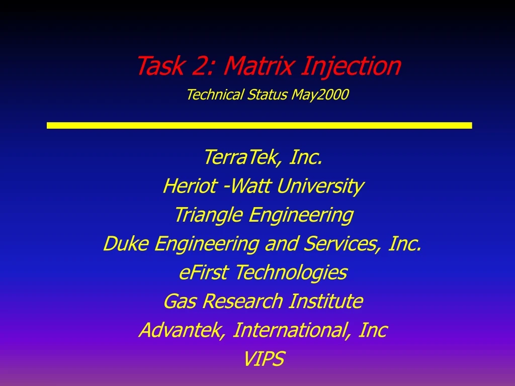 task 2 matrix injection technical status may2000