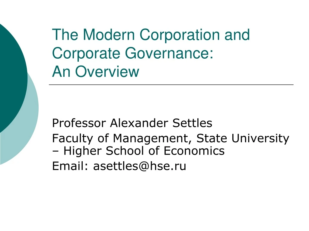 the modern corporation and corporate governance an overview