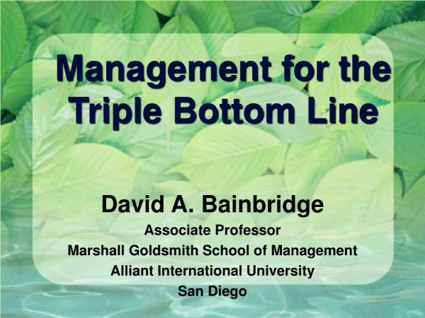 Management for the Triple Bottom Line