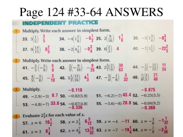 Page 124 #33-64 ANSWERS