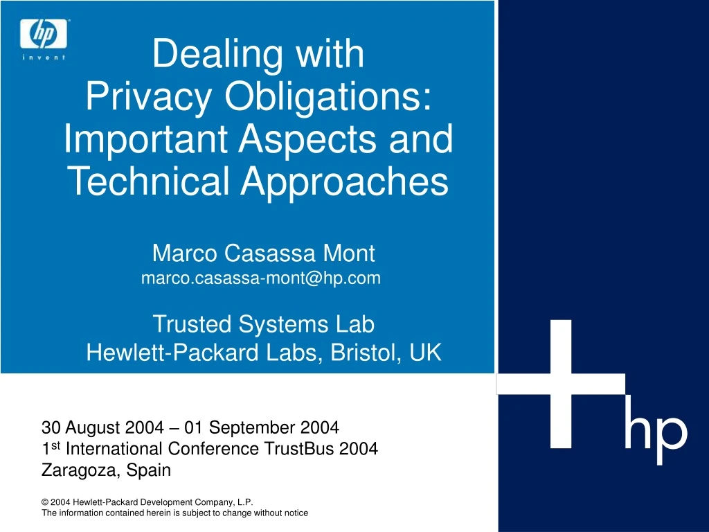 dealing with privacy obligations important aspects and technical approaches