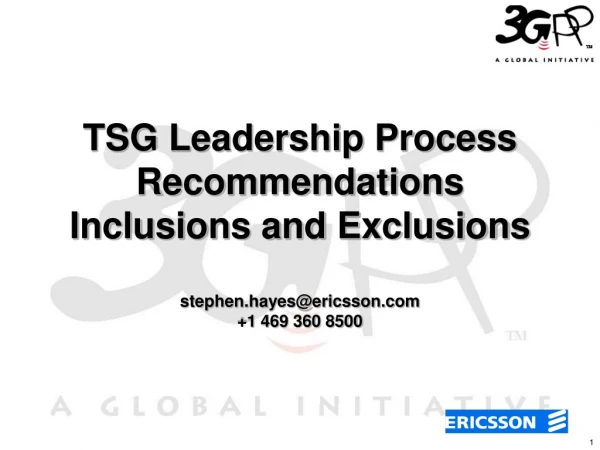 Goals of the TSG Leadership