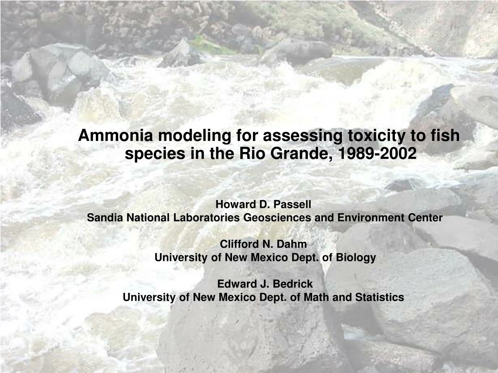 ammonia modeling for assessing toxicity to fish