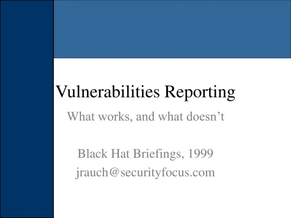 Vulnerabilities Reporting