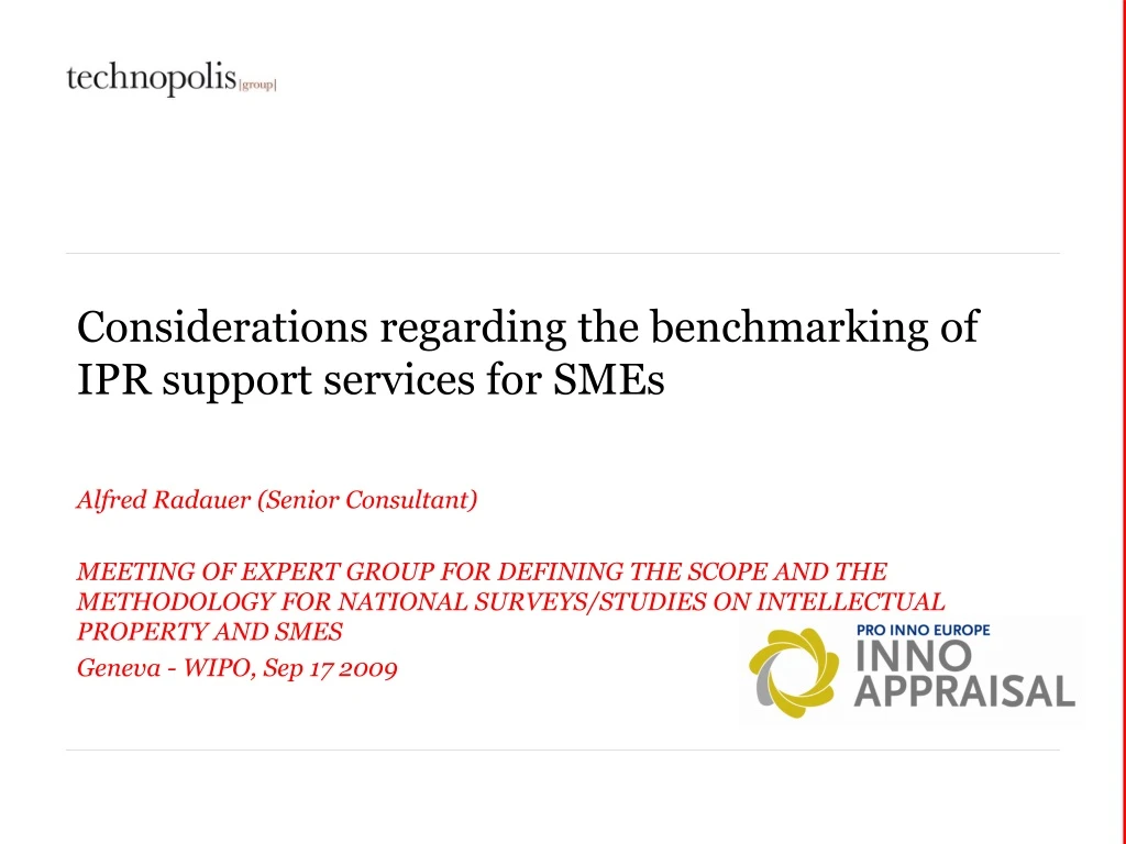 considerations regarding the benchmarking of ipr support services for smes