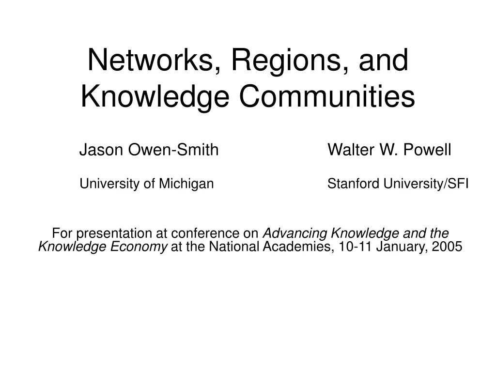 networks regions and knowledge communities