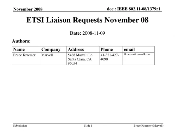 ETSI Liaison Requests November 08