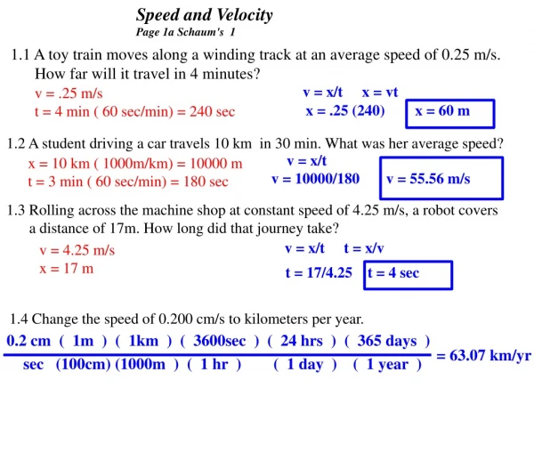 Speed and Velocity  Page 1a Schaum's  1