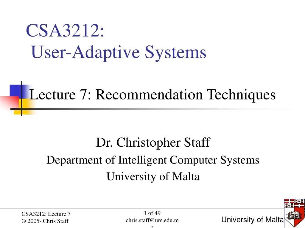 csa3212 user adaptive systems