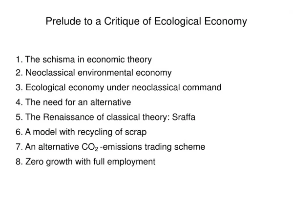 Prelude to a Critique of Ecological Economy