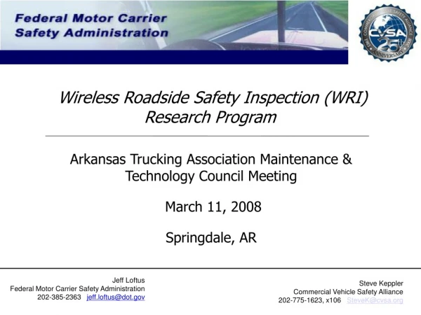Wireless Roadside Safety Inspection (WRI) Research Program