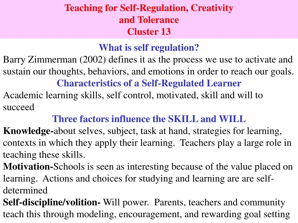 teaching for self regulation creativity