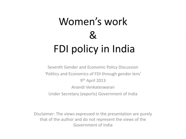 Women’s work  &amp;  FDI policy in India