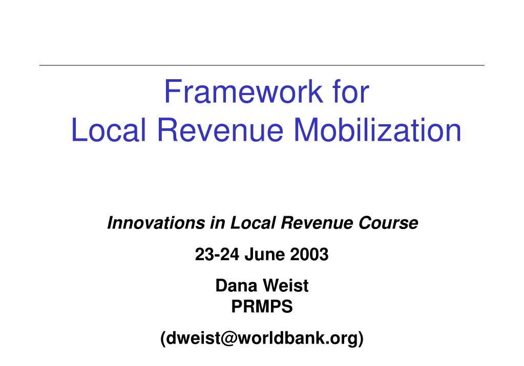 framework for local revenue mobilization