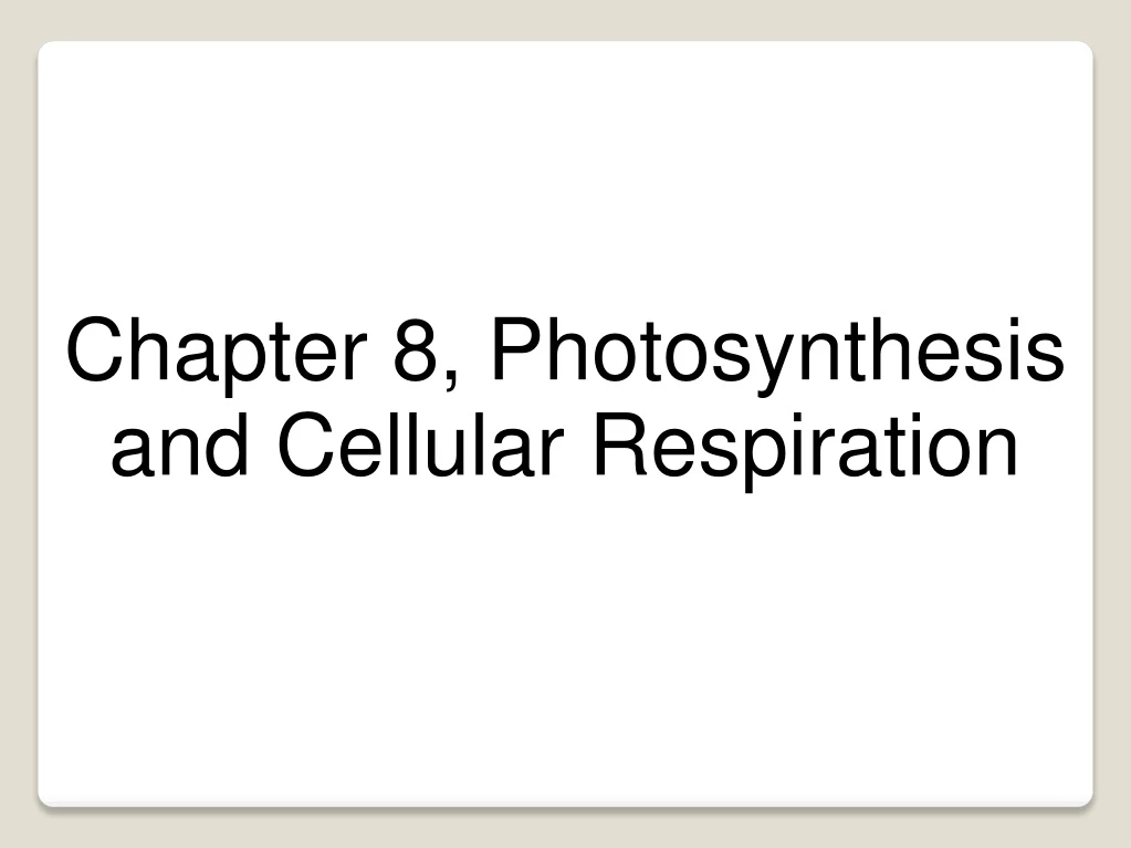 chapter 8 photosynthesis and cellular respiration