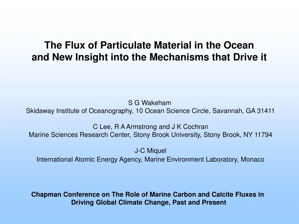 the flux of particulate material in the ocean
