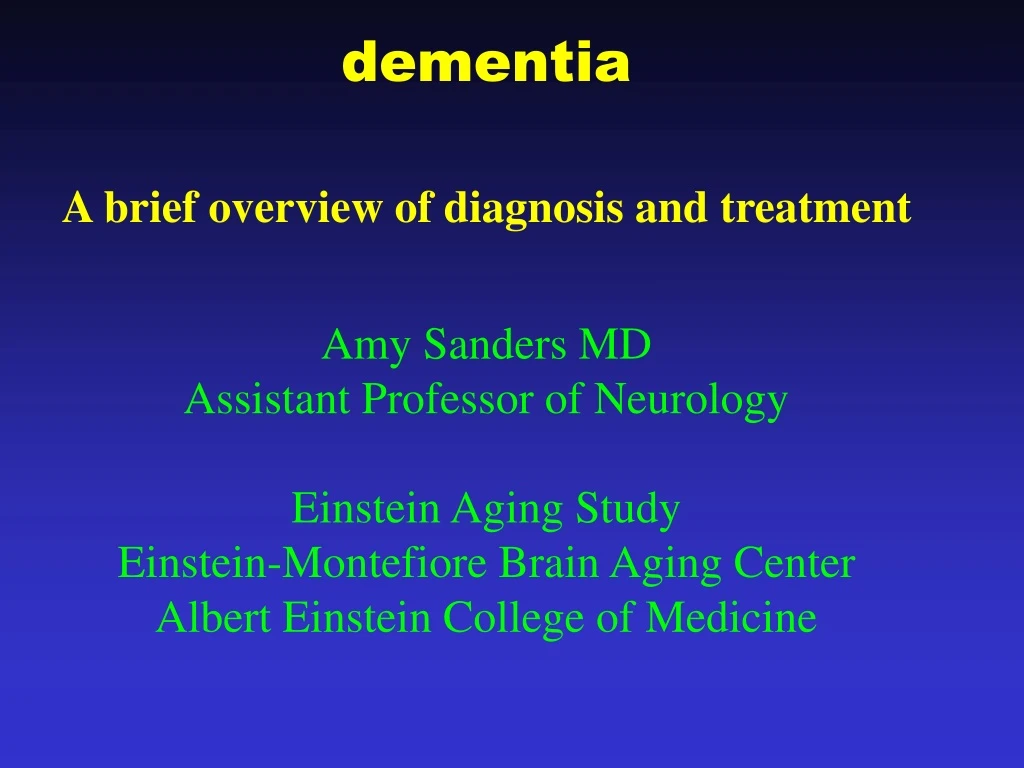 dementia a brief overview of diagnosis