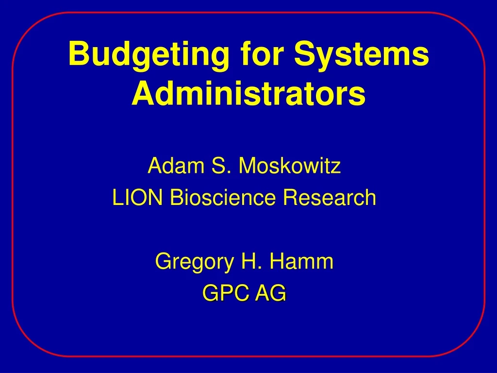 budgeting for systems administrators