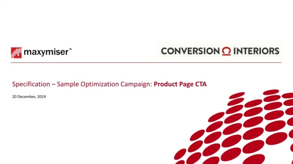 Specification –  Sample Optimization Campaign:  Product Page  CTA
