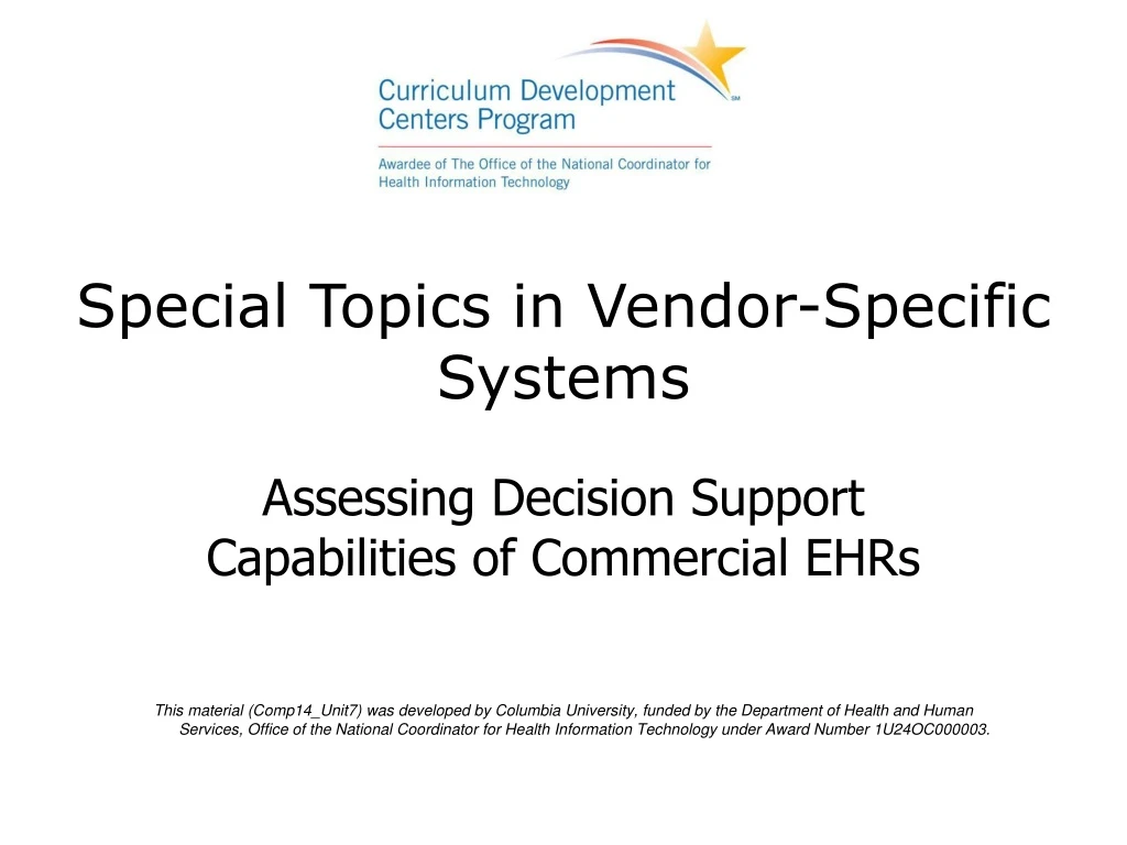 special topics in vendor specific systems
