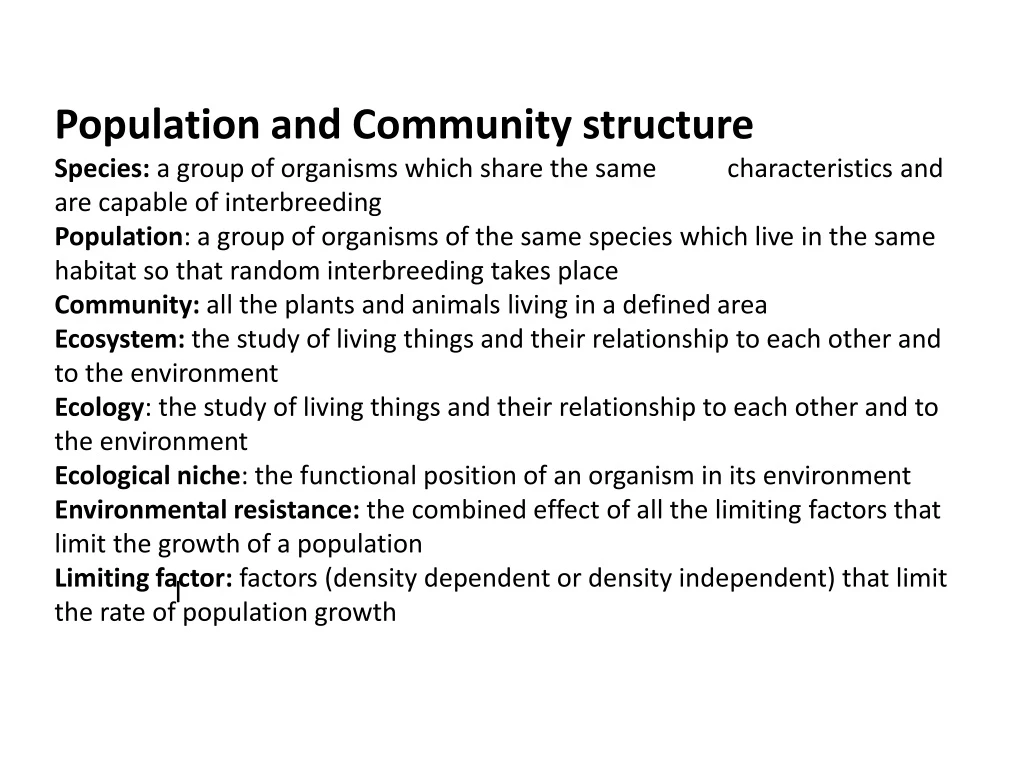 population and community structure species