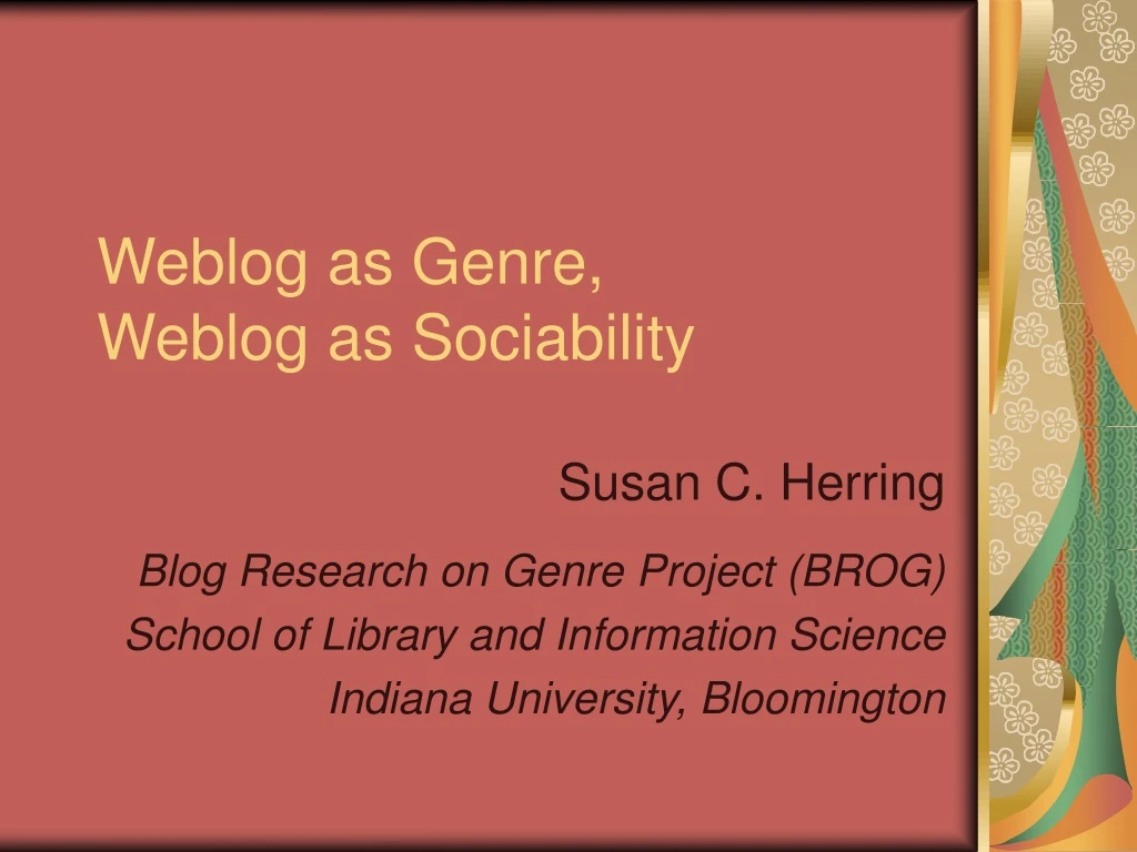 weblog as genre weblog as sociability