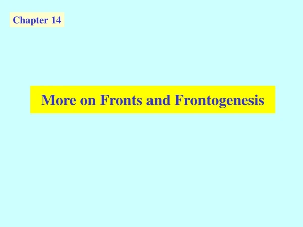 More on Fronts and Frontogenesis