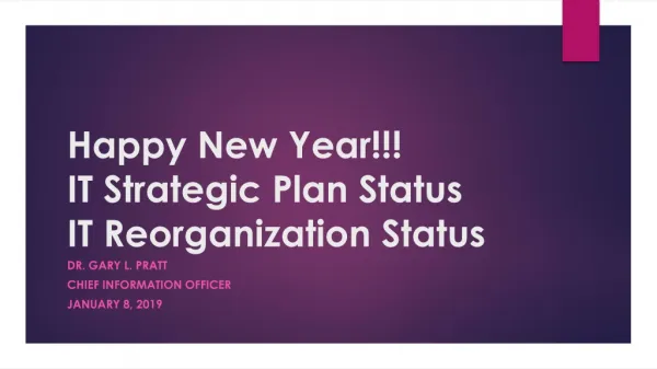 Happy New Year!!! IT Strategic Plan Status IT Reorganization Status