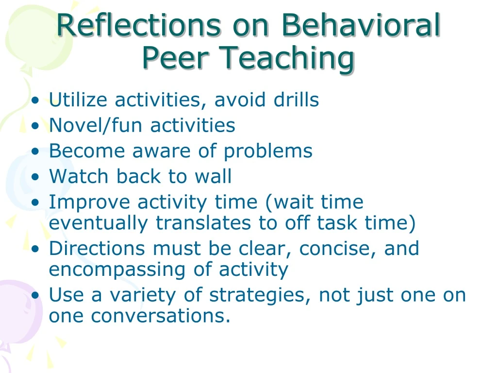 reflections on behavioral peer teaching