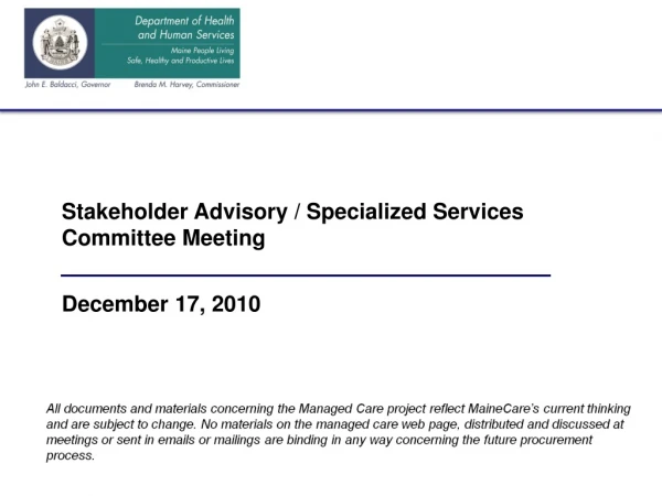 Stakeholder Advisory / Specialized Services Committee Meeting